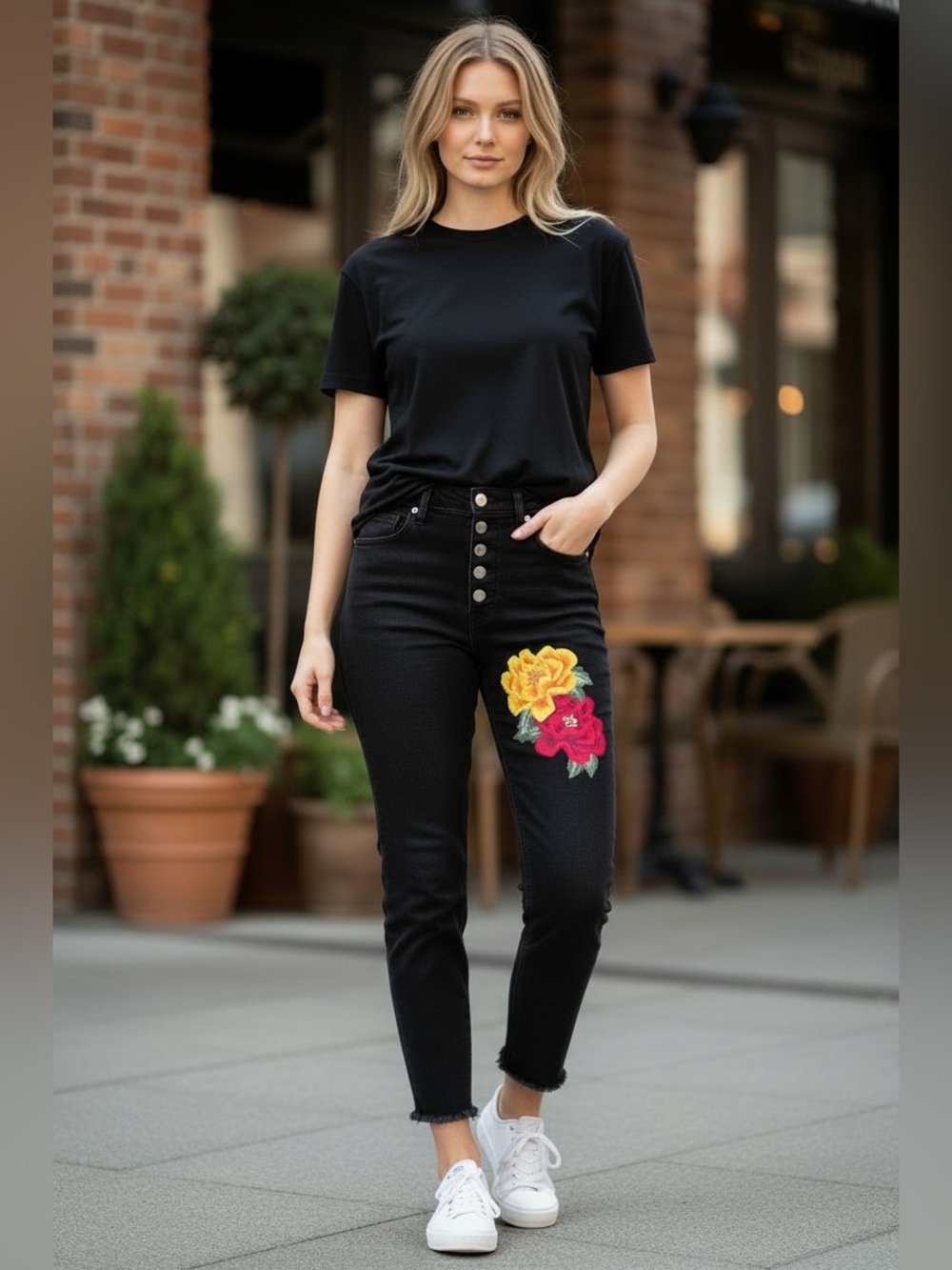 Abercrombie & Fitch Upcycled Embroidered Patched Black High Rise Skinny Jeans 27